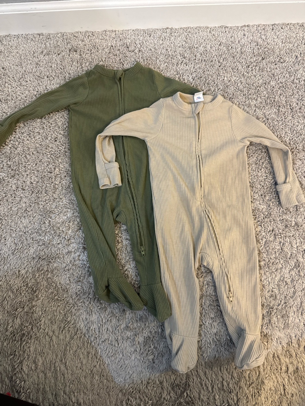 Old Navy Ribbed Footed Rompers in Olive Green and Cream